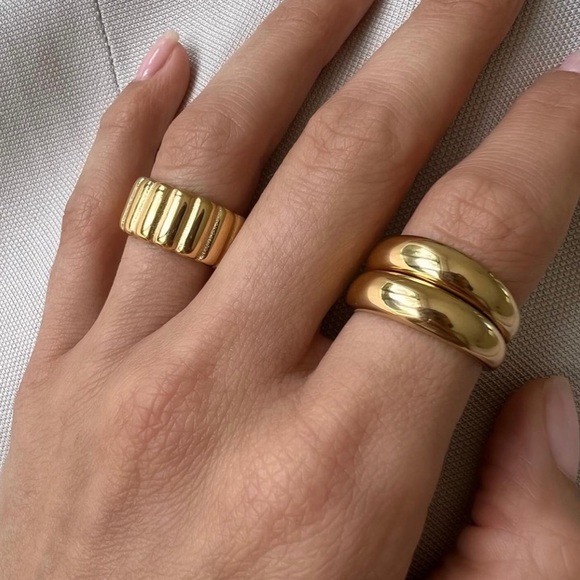 Statement gold ring, stacking gold ring, double band gold ring - Picture 5 of 10
